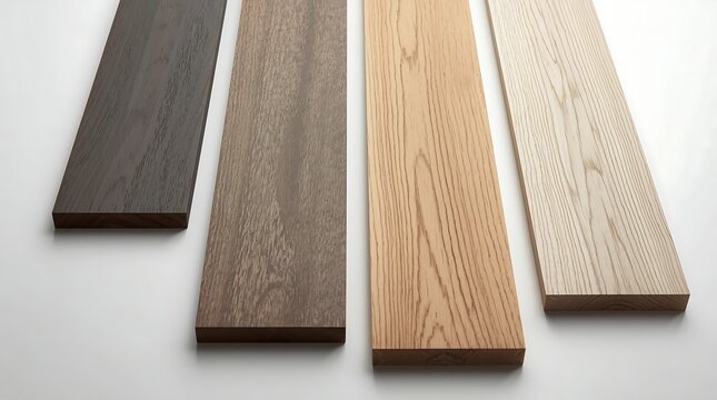Four wooden planks of different colors, perfect for flooring and design projects.