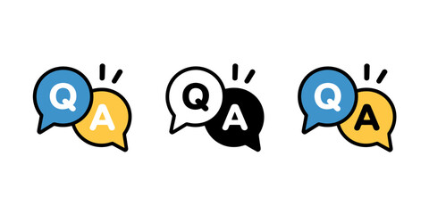 Fototapeta premium Q and A speech bubbles in different colors for questions and answers communication symbols