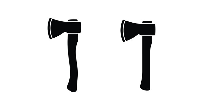two axes shown as black silhouettes on white background axe tool cutting logging forestry silhouette icon
