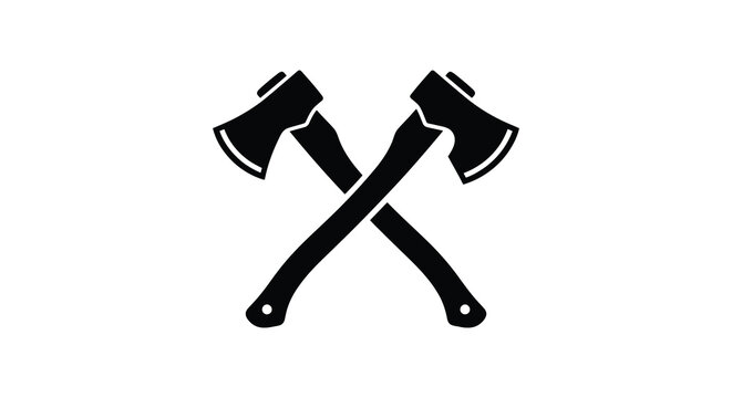 crossed axes silhouette on white background axe black tool weapon logging forestry icon graphic symbol design