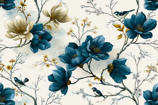Elegant Blue Floral Pattern Design &ndash; AI Generative