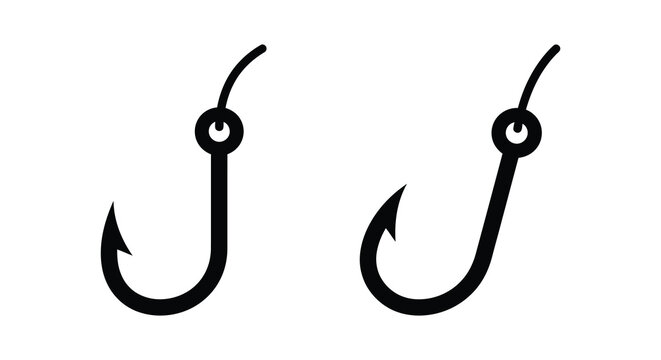 two fishing hooks in black silhouette hook outline vector graphic design simple minimalist icon symbol equipment