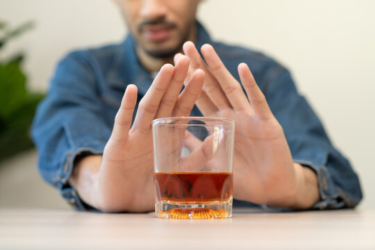Stop alcohol concept. Person refuse to drink alcohol.