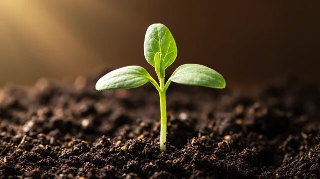 Close-up of seedling growth in soil, seedling growth process delayed