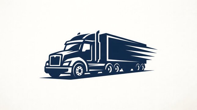 Vector illustration of a modern semi-truck vector logo designed for transport, logistics, and delivery services, featuring a fast-moving cargo truck silhouette on a clean white background
