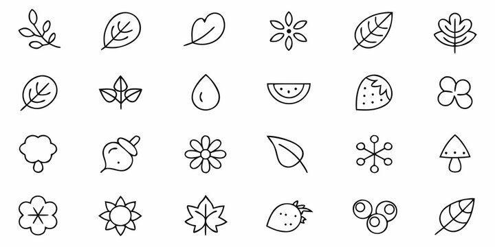 botanical icons minimalist line art leaves flowers
