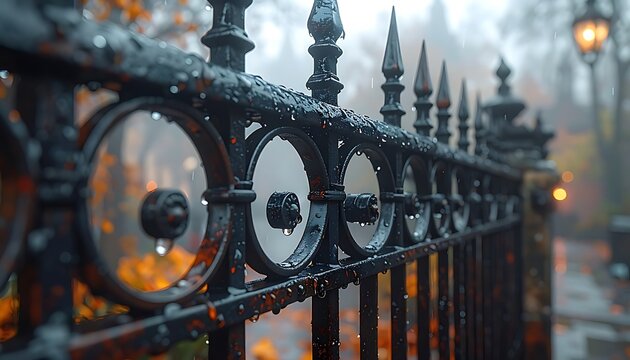 Wrought iron fence rain