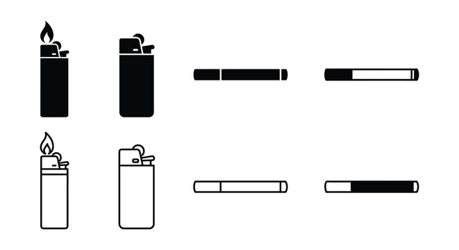 lighter and cigarette icons in silhouette style smoking tobacco icon black white background vector graphic simple