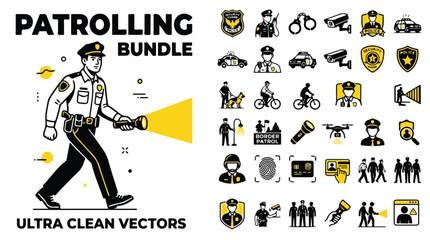 Patrolling bundle of police and security icons, ultra clean vector set for law enforcement, professional surveillance and border control graphics © Template 