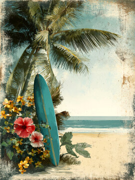 Vintage California Surf Travel Poster &ndash; AI Generative
