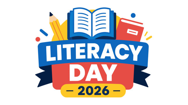 Literacy Day Celebration Featuring Books and Open Pages.