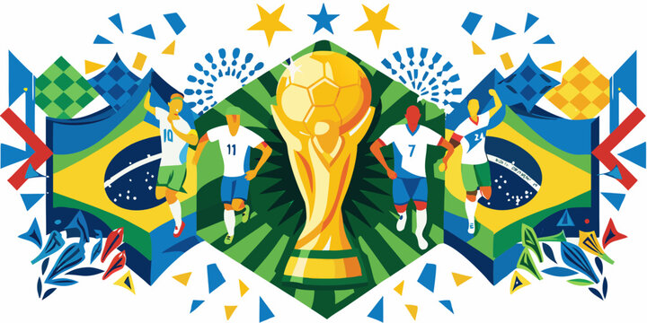 soccer trophy illustration colorful football players sports