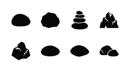 various rock shapes in black silhouette rocks stone pebble boulder stacked formation white background geometric natural © Rakib