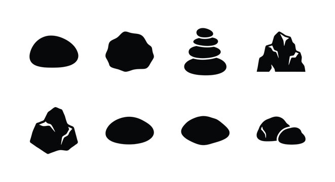 various rock shapes in black silhouette rocks stone pebble boulder stacked formation white background geometric natural