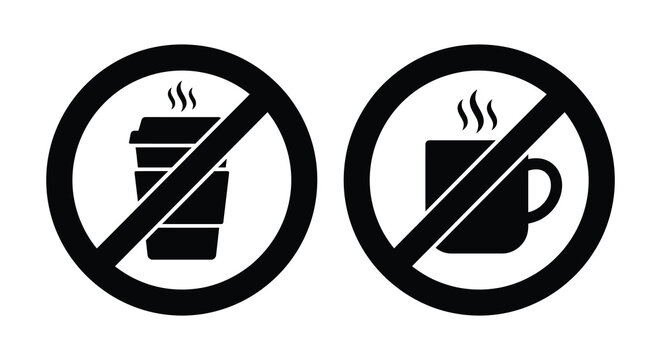 no drinking icons in black and white silhouette forbidden coffee cup takeaway prohibited symbol sign graphic