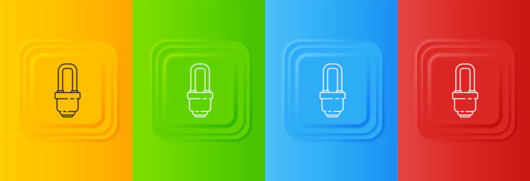 White LED light bulb icon isolated on colorful background. Economical LED illuminated lightbulb. Save energy lamp. Set icons in square buttons. Vector