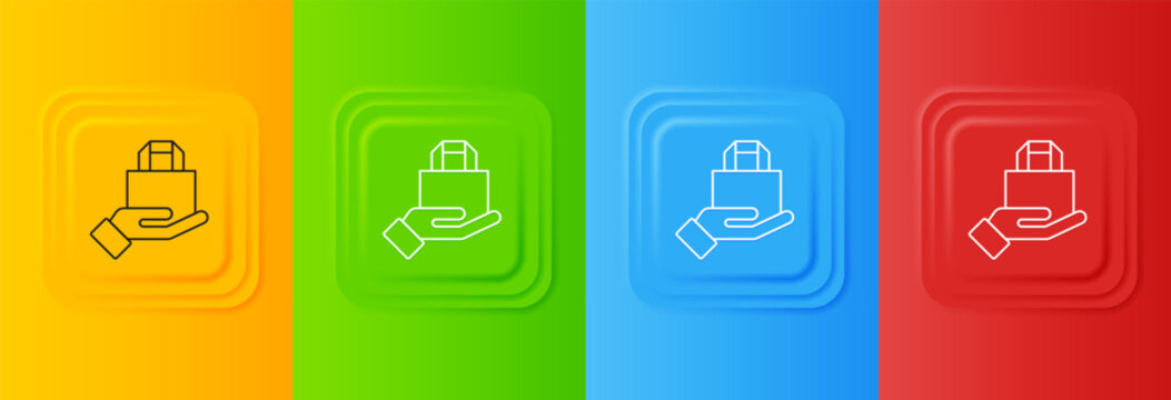 White Online ordering and fast food delivery icon isolated on colorful background. Set icons in square buttons. Vector