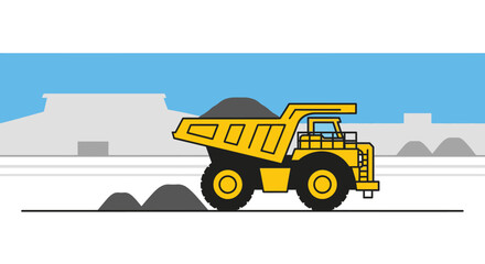 Yellow Mining Dump Truck Carrying Ore in Industrial Area © an