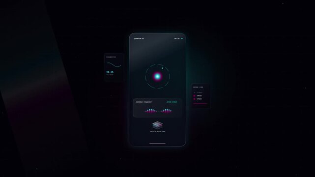 Futuristic Smartphone Interface with Dynamic Digital Display and Abstract Glowing Elements