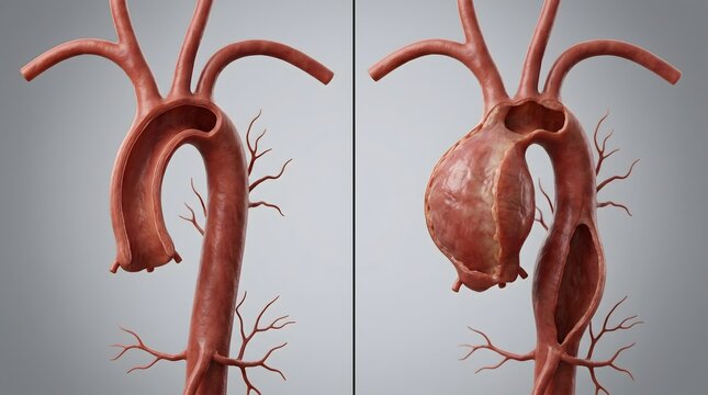 Aortic Aneurysm Compared with Healthy Aorta Medical Illustration