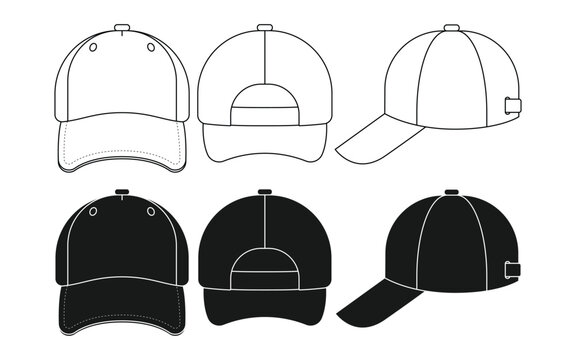 Baseball Cap Icon Set &ndash; Blank Snapback Hat, Headwear Mockup & Fashion Vector Collection