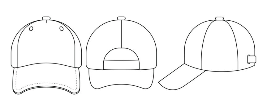 Baseball Cap Icon Set &ndash; Blank Snapback Hat, Headwear Mockup & Fashion Vector Collection