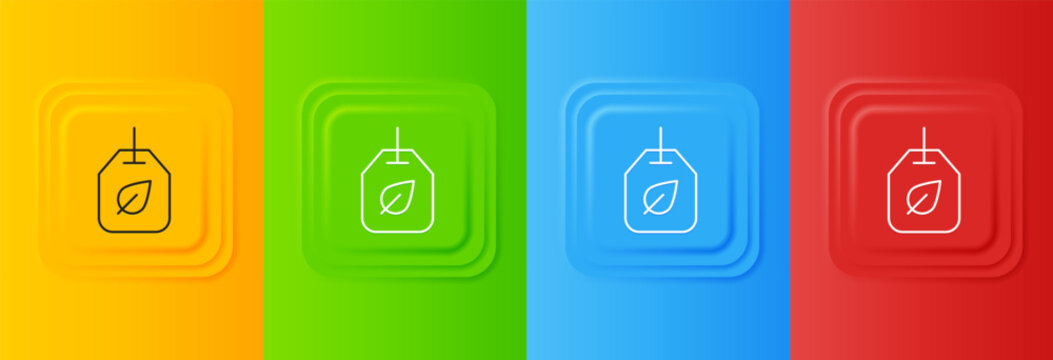 White Tea bag with leaf icon isolated on colorful background. Set icons in square buttons. Vector