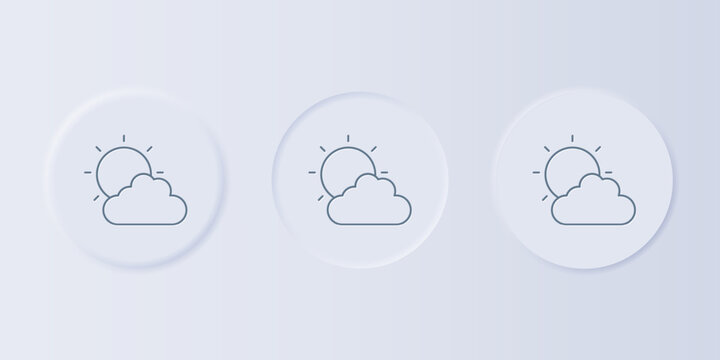 Grey Sun and cloud weather icon isolated on grey background. Set icons in square buttons. Vector