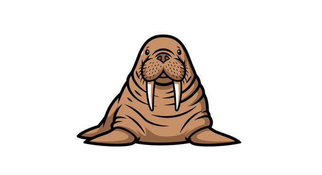 Cute cartoon walrus mascot illustration isolated on white background