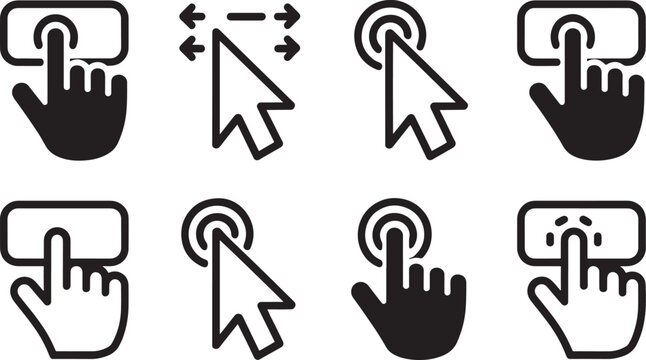 Hand Click Touchscreen Cursor and Tap Gesture Icon Collection