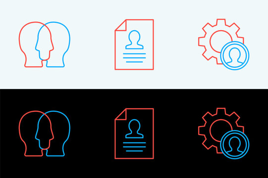 Set line Head hunting, Project team base and Resume icon. Vector