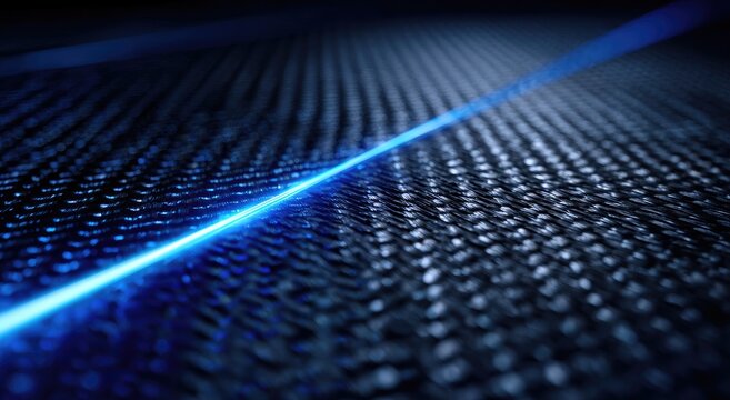 Glowing blue line intersects digital grid of abstract data points