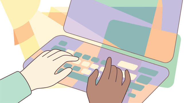 Diverse Team Collaborating on Laptop Keyboard, Remote Work & Digital Strategy