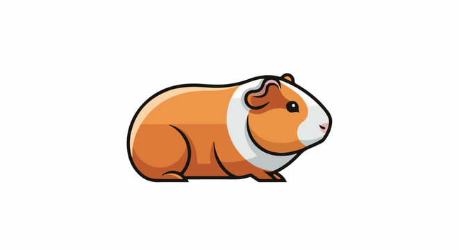 A cartoon guinea pig with orange, white, and brown fur, shown in profile against a white background