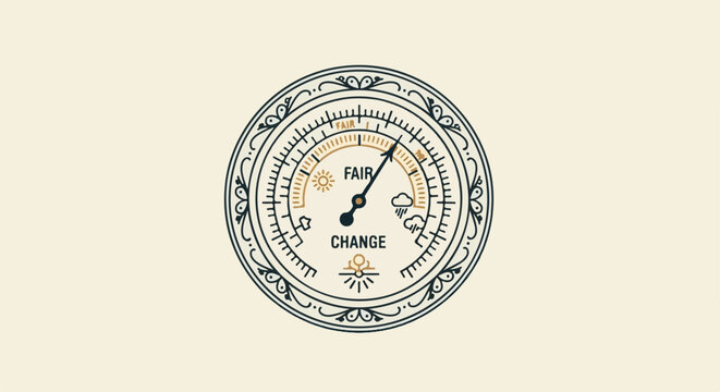 Ornate barometer dial with needle pointing to "CHANGE" indicating uncertain weather conditions