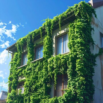 Lush green vines embrace building