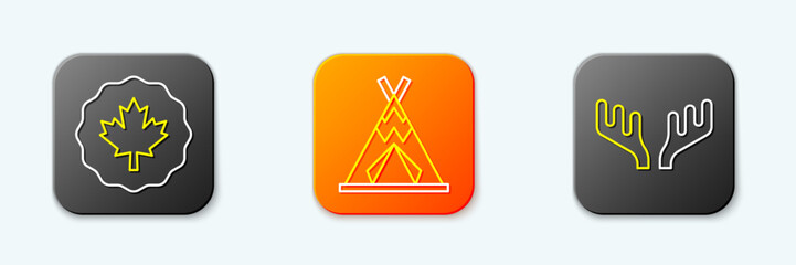 Set line Canadian maple leaf, Indian teepee or wigwam and Deer antlers icon. Vector © Kostiantyn