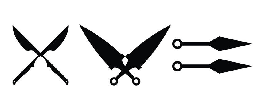 Kunai Knife Icon Set &ndash; Ninja Throwing Weapon, Japanese Martial Arts Vector Collection