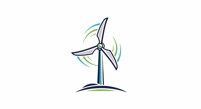 Stylized illustration of a wind turbine with swirling green and blue accents