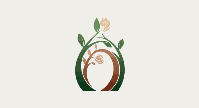 Stylized abstract depiction of two intertwined trees forming an oval shape with budding flowers