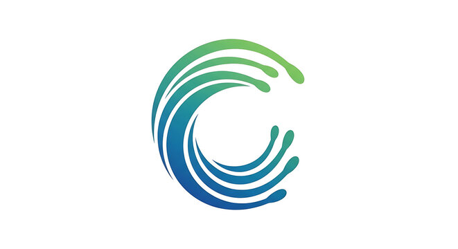 Abstract wave logo with blue and green gradient colors creating a modern and fluid C shape, perfect for branding and design