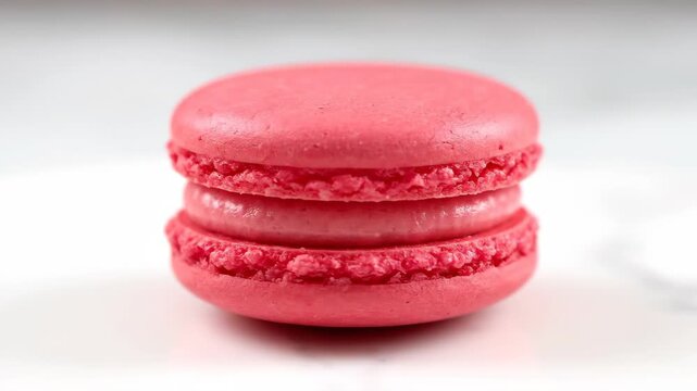 Pink macaron close-up, pink macaron close-up
