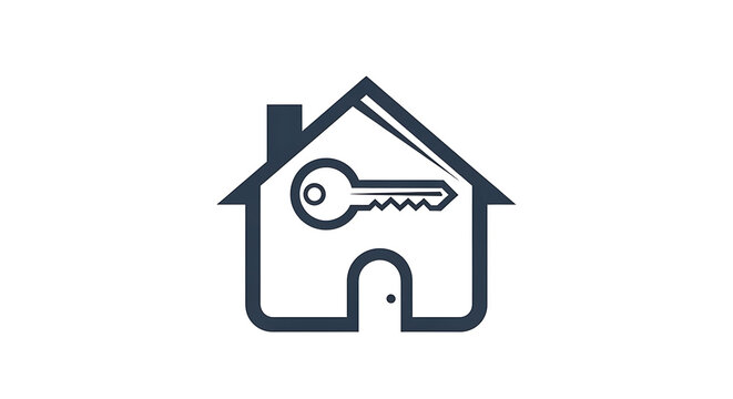 Minimalist house and key line art icon, perfect for illustrating concepts of real estate, home security, property ownership, and accessible living solutions for any user
