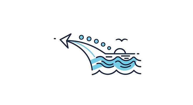Illustrative depiction of a fluid journey across ocean waves, featuring a swift arrow symbolizing dynamic progress and a clear path forward