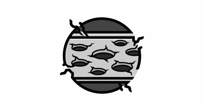 Cracked orb with multiple gaping holes and dark segmented bands