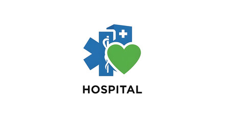 Fototapeta premium Vector graphic icon of a hospital building combined with medical symbols, representing comprehensive healthcare services, emergency response, and patient wellbeing for public health