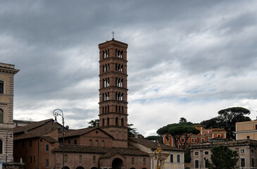 Obraz premium View on basilica Santa Maria in Cosmedin sacred site in Rome where Mouth of Truth is located, guided tour in Rome, vacation in Italy