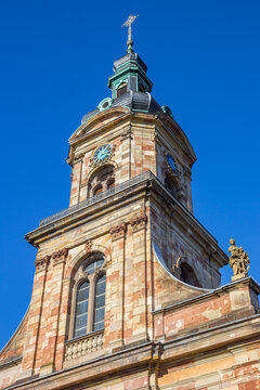 Tower of the historic Basilica of St. John the Baptist in Saarbrucken