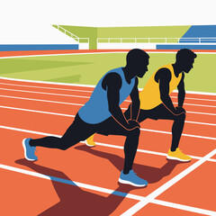 Fototapeta premium Athletes stretching on a running track.