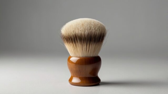 Isolated ceramic shaving brush with natural badger hair bristles on pure white background